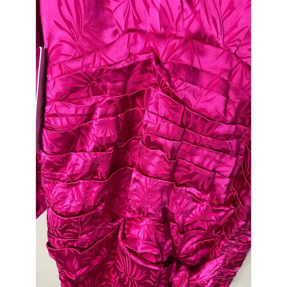Ronny Kobo Giorgia Dress Fuchsia Silk Blend Ruched Wrap Mini Long Sleeve